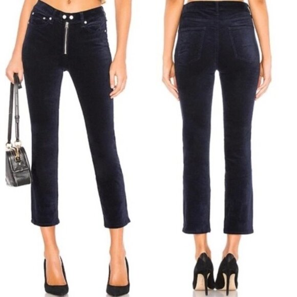Rag & Bone Velvet Crop Dojo Jeans in Black Size 24 - Picture 1 of 9
